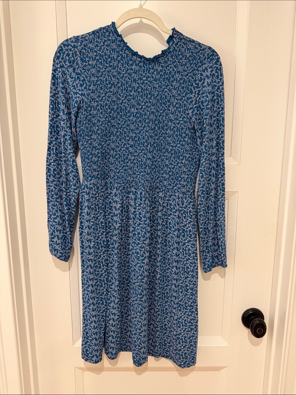 Matilda Jane Teal Blue Floral-Print Ruffle Neck Dress
